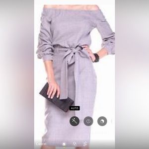 Rebecca TATTI Gray Linen Blend Off‎ Shoulder Dress. Size XS